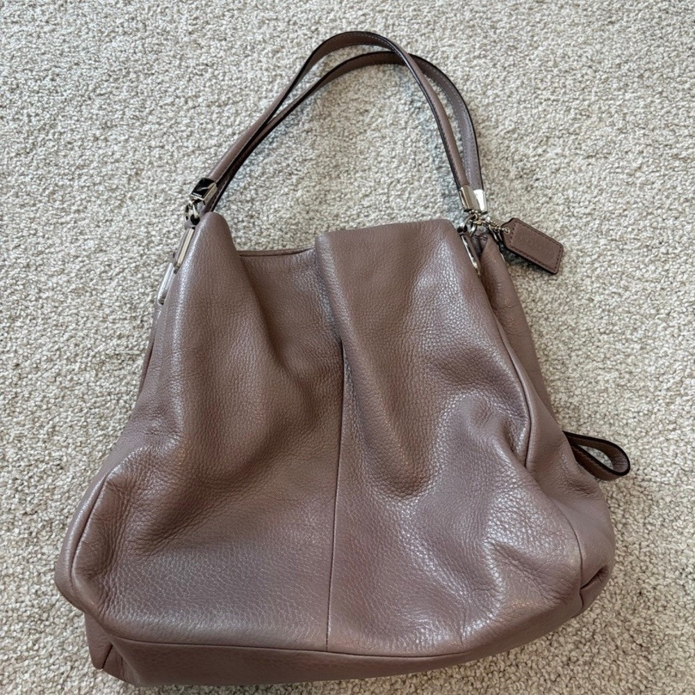 Coach Madison Small Phoebe Shoulder Bag Gray Taupe Pebbled Leather Minimalist